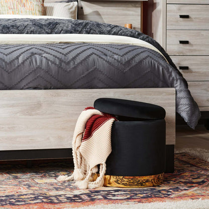 Phebe 16.5 Storage Ottoman with Gold Trim Base - Noir|Pouf de rangement Phebe de 16,5 po avec base à bordures dorées - noir