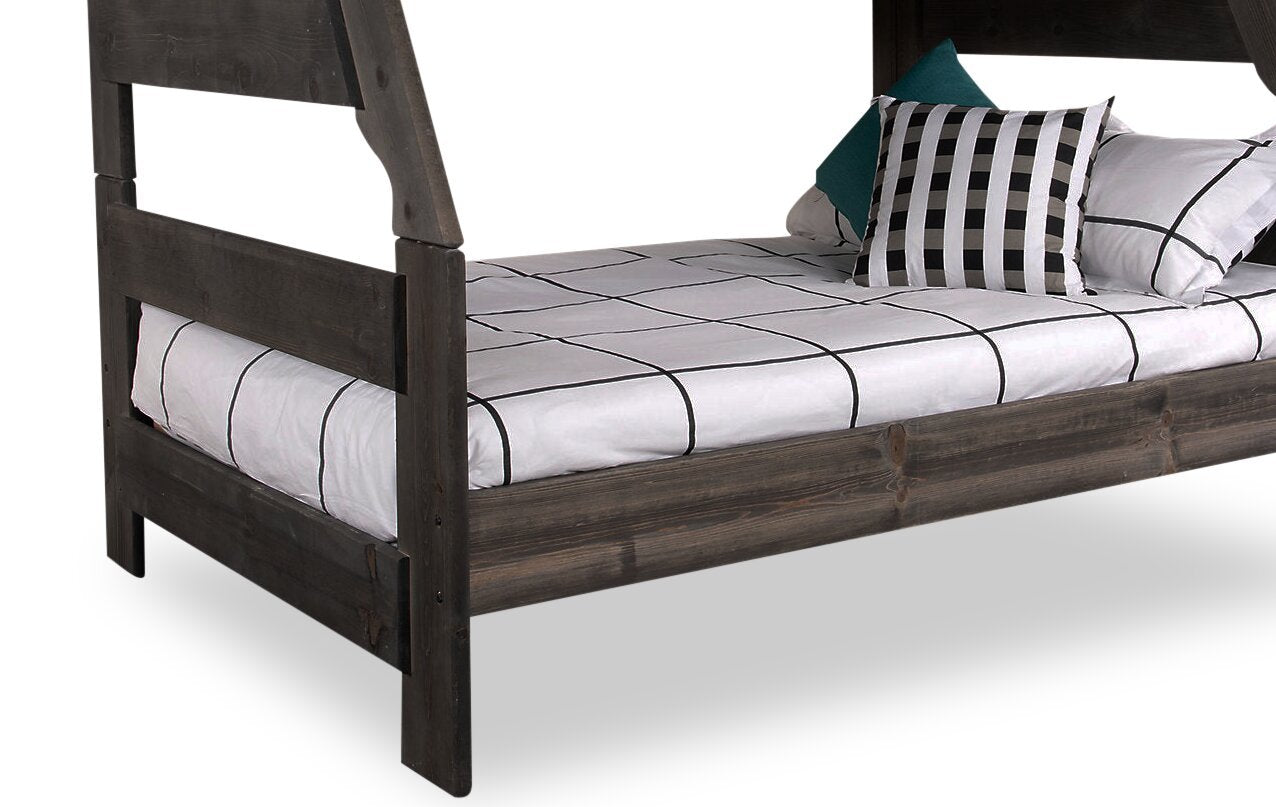 Lits superposés Piper en pin massif gris bois de grève avec garde-corps pour enfants - simple et double