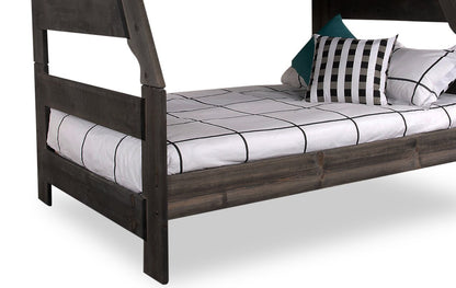 Lits superposés Piper en pin massif gris bois de grève avec garde-corps pour enfants - simple et double