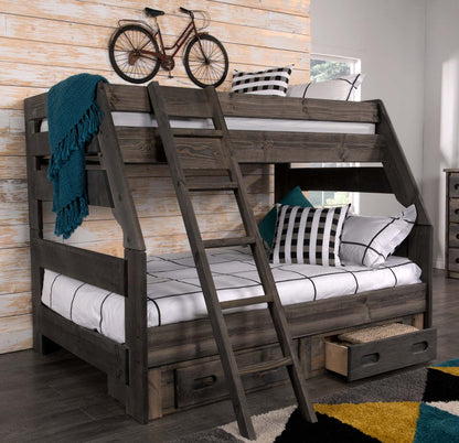 Lits superposés Piper en pin massif gris bois de grève avec garde-corps pour enfants - simple et double