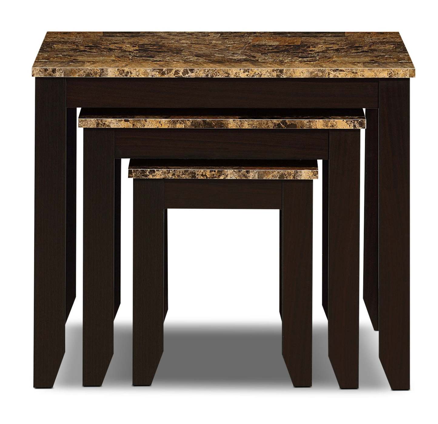 Roma 25 Rustique Lot de 3 Tables Gigognes avec Tablette - Aspect Marbre Cappuccino |3 tables gigognes rustiques Roma de 25 po avec tablette - imitation de marbre cappuccino