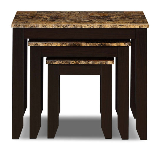 Roma 25 Rustique Lot de 3 Tables Gigognes avec Tablette - Aspect Marbre Cappuccino |3 tables gigognes rustiques Roma de 25 po avec tablette - imitation de marbre cappuccino