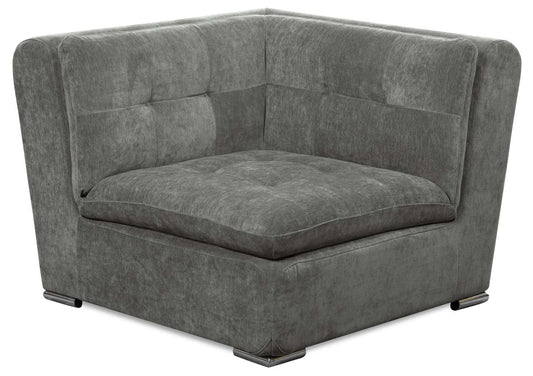 Scott Living Chaise d'angle modulaire 42,5 Plaza en tissu avec coussins de dossier capitonnés et pieds en métal - Gris | Fauteuil modulaire en coin Plaza de Scott Living de 42,5 po en tissu avec coussins de dossier capitonnés et pattes en métal - gris