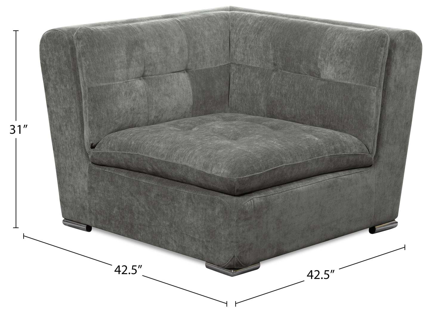 Scott Living Chaise d'angle modulaire 42,5 Plaza en tissu avec coussins de dossier capitonnés et pieds en métal - Gris | Fauteuil modulaire en coin Plaza de Scott Living de 42,5 po en tissu avec coussins de dossier capitonnés et pattes en métal - gris