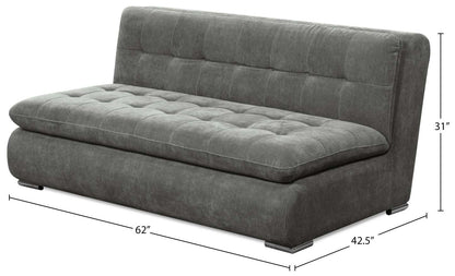 Scott Living Plaza Modular 63 Fabric Armless Loveseat with Tufted Back Cushions and Metal Legs - Grey | Causeuse modulaire sans accoudoirs Plaza de Scott Living de 63 po en tissu avec coussins de dossier capitonnés et pattes en métal - grise