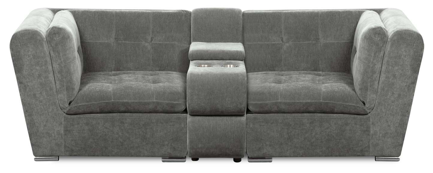 Causeuse modulaire Plaza de Scott Living de 98 po en tissu avec console de rangement et 2 porte-gobelets - grise