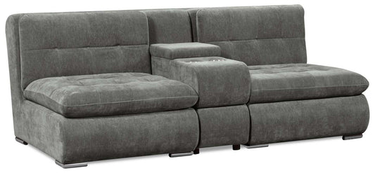 Canapé sectionnel modulaire Plaza de Scott Living 3 pièces en tissu avec console de rangement et 2 porte-gobelets - gris