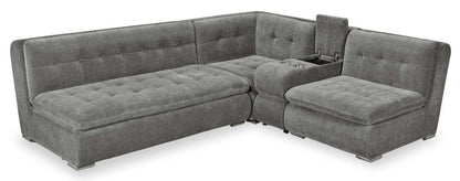 Canapé sectionnel modulaire Plaza de Scott Living 4 pièces en tissu avec console de rangement et 2 porte-gobelets - gris