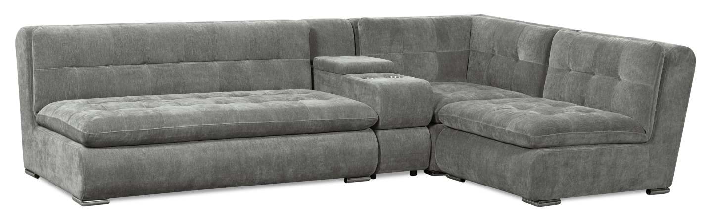 Canapé sectionnel modulaire Plaza de Scott Living 4 pièces en tissu avec console de rangement et 2 porte-gobelets - gris