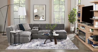 Canapé sectionnel modulaire Plaza de Scott Living 4 pièces en tissu avec console de rangement et 2 porte-gobelets - gris