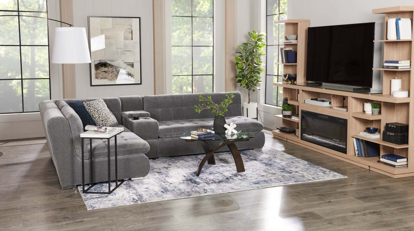 Canapé sectionnel modulaire Plaza de Scott Living 4 pièces en tissu avec console de rangement et 2 porte-gobelets - gris