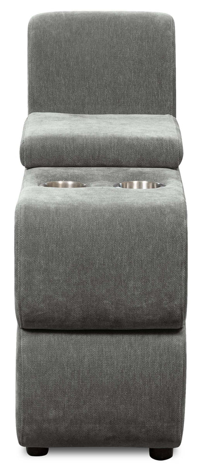 Scott Living Plaza Modular 5-Piece Fabric Sectional with Storage Console, Dual Cupholders and Ottoman - Grey | Sofa sectionnel modulaire Plaza de Scott Living 5 pièces en tissu avec console de rangement, 2 porte-gobelets et pouf - gris