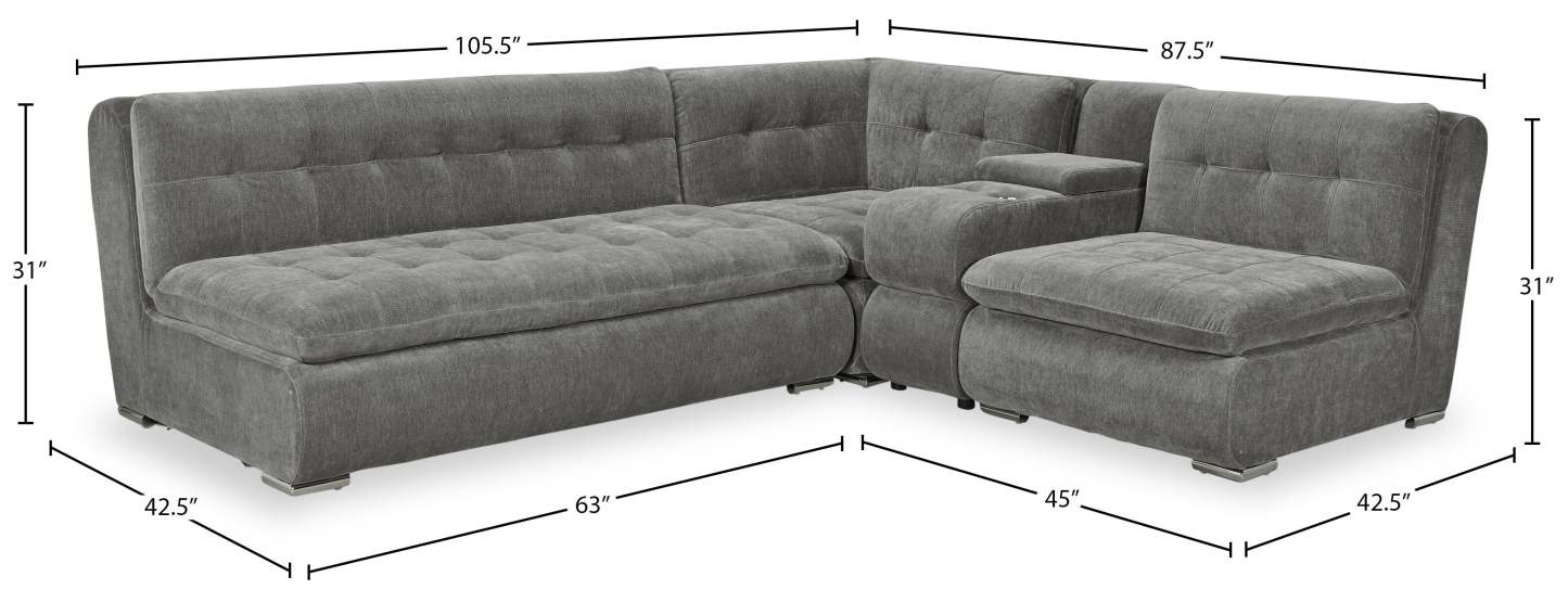 Canapé sectionnel modulaire Plaza de Scott Living 4 pièces en tissu avec console de rangement et 2 porte-gobelets - gris