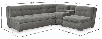 Canapé sectionnel modulaire Plaza de Scott Living 4 pièces en tissu avec console de rangement et 2 porte-gobelets - gris