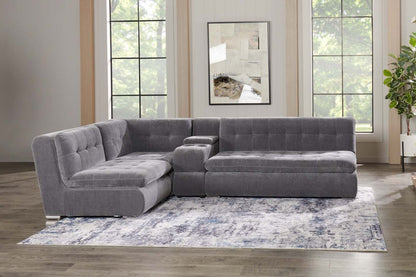 Canapé sectionnel modulaire Plaza de Scott Living 4 pièces en tissu avec console de rangement et 2 porte-gobelets - gris