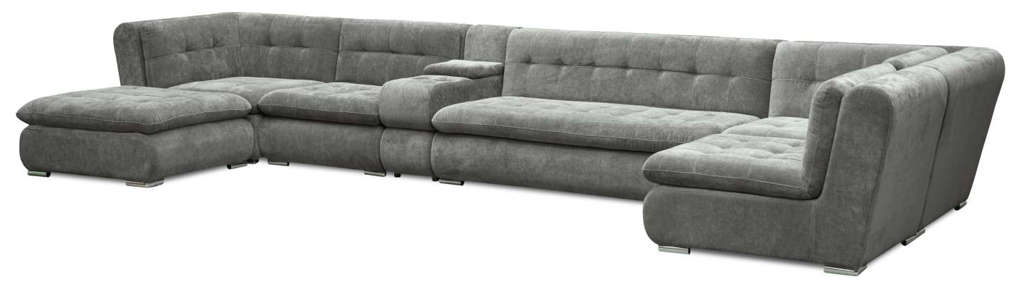 Canapé sectionnel modulaire Plaza de Scott Living 7 pièces en tissu avec console de rangement et 2 porte-gobelets - gris