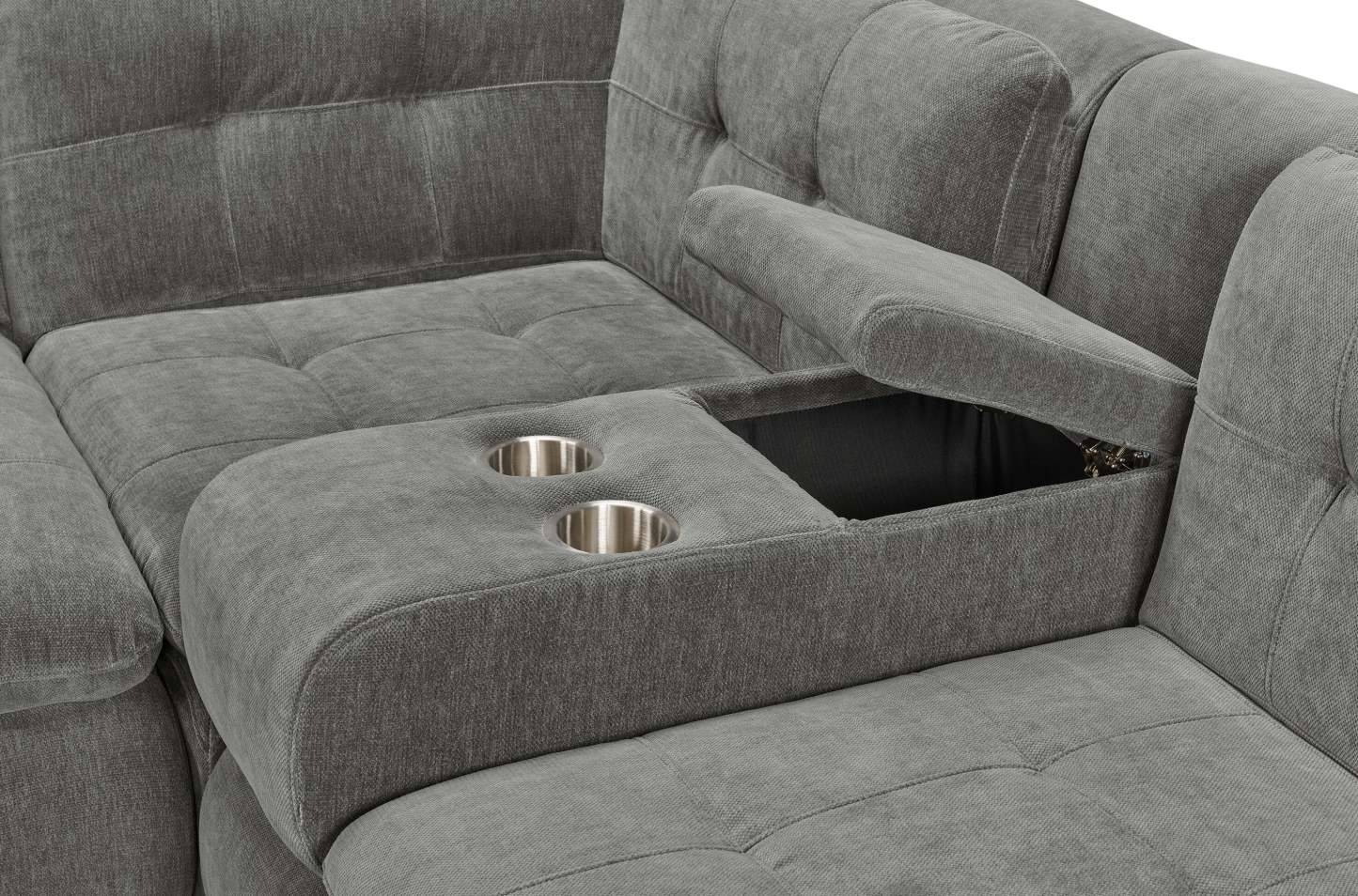 Canapé sectionnel modulaire Plaza de Scott Living 7 pièces en tissu avec console de rangement et 2 porte-gobelets - gris