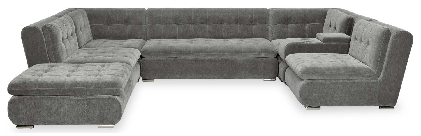 Canapé sectionnel modulaire Plaza de Scott Living 7 pièces en tissu avec console de rangement et 2 porte-gobelets - gris