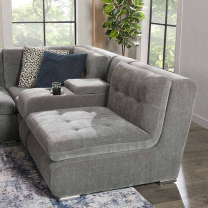 Canapé sectionnel modulaire Plaza de Scott Living 7 pièces en tissu avec console de rangement et 2 porte-gobelets - gris