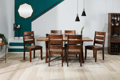 Plum 7pc Dining Set with Table & 6 Chairs, Wood, Live-Edge Look, 70.75W- Nutmeg Brown | Ensemble de salle à manger Plum 7 pièces en bois avec table de 70,75 po (L), apparence de bordures Live Edge et 6 chaises - brun muscade