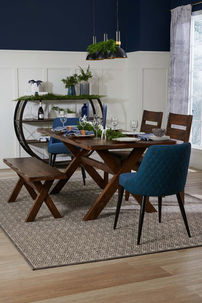 Chaise de salle à manger prune avec tissu en polyester, bois, dossier en échelle - Brun muscade | Chaise de salle à manger Plum en tissu de polyester et en bois avec dossier en échelle - brun muscade