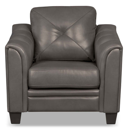 Canapé Andi 40 en tissu d'apparence cuir avec capitonnage de boutons - Gris | Canapé Andi de 40 po en tissu d'apparence cuir avec capitonnage - gris