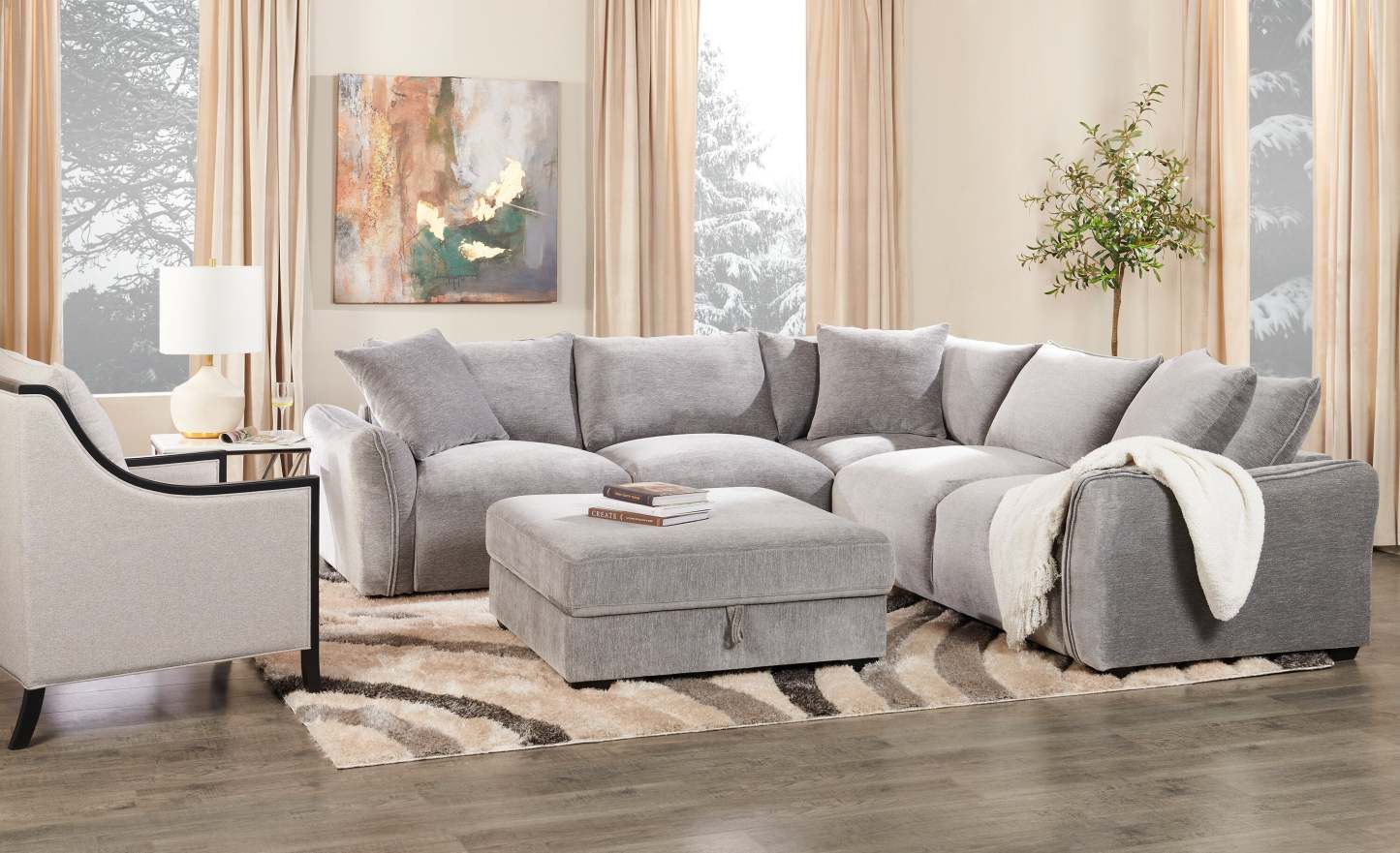 Posh 28.14 Fabric Accent Chair with Removable Back and Seat Cushions and Wood Legs - Beige | Fauteuil d’appoint Posh de 28,14 po en tissu avec coussins de dossier et de siège amovibles et pattes en bois - beige