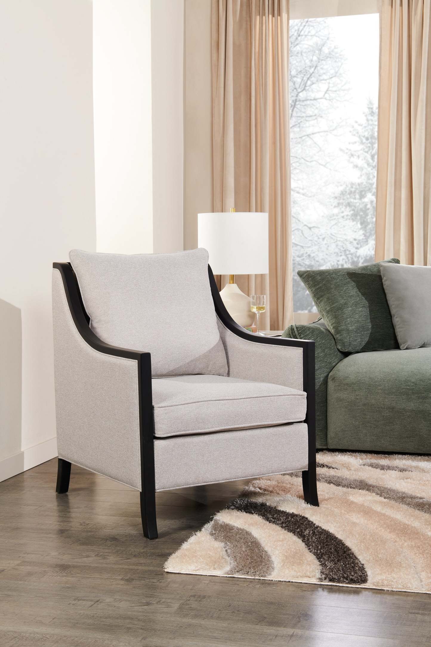 Posh 28.14 Fabric Accent Chair with Removable Back and Seat Cushions and Wood Legs - Beige | Fauteuil d’appoint Posh de 28,14 po en tissu avec coussins de dossier et de siège amovibles et pattes en bois - beige