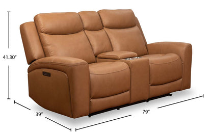 Scott Living Prescott 79 Genuine Leather Power Reclining Loveseat with Power Headrests - Butternut Brown | Causeuse à inclinaison électrique Prescott de Scott Living de 79 po en cuir véritable avec appuie-têtes électriques - brun courge musquée