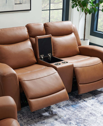 Scott Living Prescott 79 Genuine Leather Power Reclining Loveseat with Power Headrests - Butternut Brown | Causeuse à inclinaison électrique Prescott de Scott Living de 79 po en cuir véritable avec appuie-têtes électriques - brun courge musquée