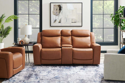 Scott Living Prescott 79 Genuine Leather Power Reclining Loveseat with Power Headrests - Butternut Brown | Causeuse à inclinaison électrique Prescott de Scott Living de 79 po en cuir véritable avec appuie-têtes électriques - brun courge musquée