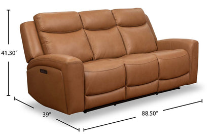 Sofa à inclinaison électrique Prescott de Scott Living de 88,5 po en cuir véritable avec appuie-têtes électriques - brun courge musquée