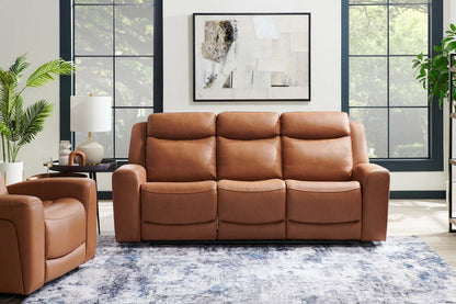 Sofa à inclinaison électrique Prescott de Scott Living de 88,5 po en cuir véritable avec appuie-têtes électriques - brun courge musquée