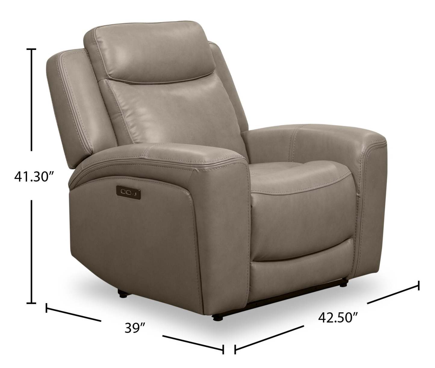 Scott Living Fauteuil à inclinaison électrique Prescott 42,5 en cuir véritable avec appui-tête électrique - Gris | Fauteuil inclinable électrique Prescott de Scott Living de 42,5 po en cuir véritable avec appuie-tête électrique - gris
