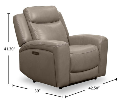 Scott Living Fauteuil à inclinaison électrique Prescott 42,5 en cuir véritable avec appui-tête électrique - Gris | Fauteuil inclinable électrique Prescott de Scott Living de 42,5 po en cuir véritable avec appuie-tête électrique - gris