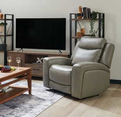 Scott Living Fauteuil à inclinaison électrique Prescott 42,5 en cuir véritable avec appui-tête électrique - Gris | Fauteuil inclinable électrique Prescott de Scott Living de 42,5 po en cuir véritable avec appuie-tête électrique - gris