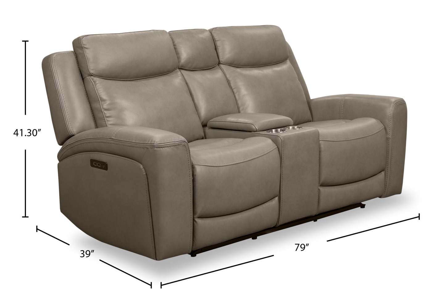 Scott Living Prescott 79 Genuine Leather Power Reclining Loveseat with Power Headrests - Grey | Causeuse à inclinaison électrique Prescott de Scott Living de 79 po en cuir véritable avec appuie-têtes électriques - grise