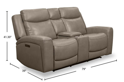Scott Living Prescott 79 Genuine Leather Power Reclining Loveseat with Power Headrests - Grey | Causeuse à inclinaison électrique Prescott de Scott Living de 79 po en cuir véritable avec appuie-têtes électriques - grise