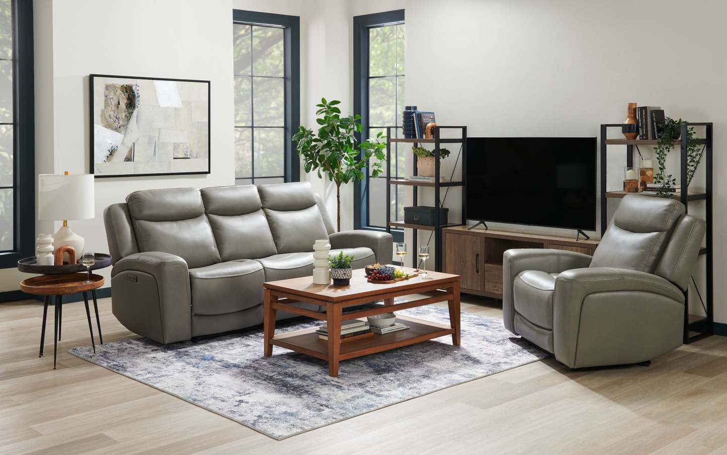 Canapé à inclinaison électrique Prescott de Scott Living de 88,5 po en cuir véritable avec appuie-têtes électriques - gris