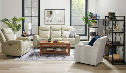 Sofa à inclinaison électrique Prescott de Scott Living de 88,5 po en cuir véritable avec appuie-têtes électriques - gris platine