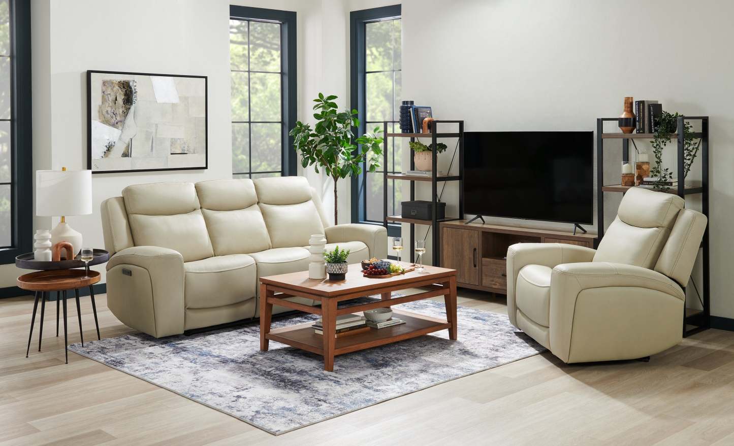 Sofa à inclinaison électrique Prescott de Scott Living de 88,5 po en cuir véritable avec appuie-têtes électriques - gris platine