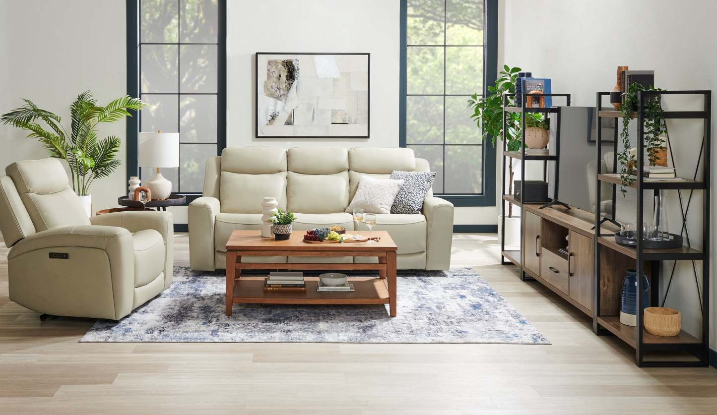 Sofa à inclinaison électrique Prescott de Scott Living de 88,5 po en cuir véritable avec appuie-têtes électriques - gris platine