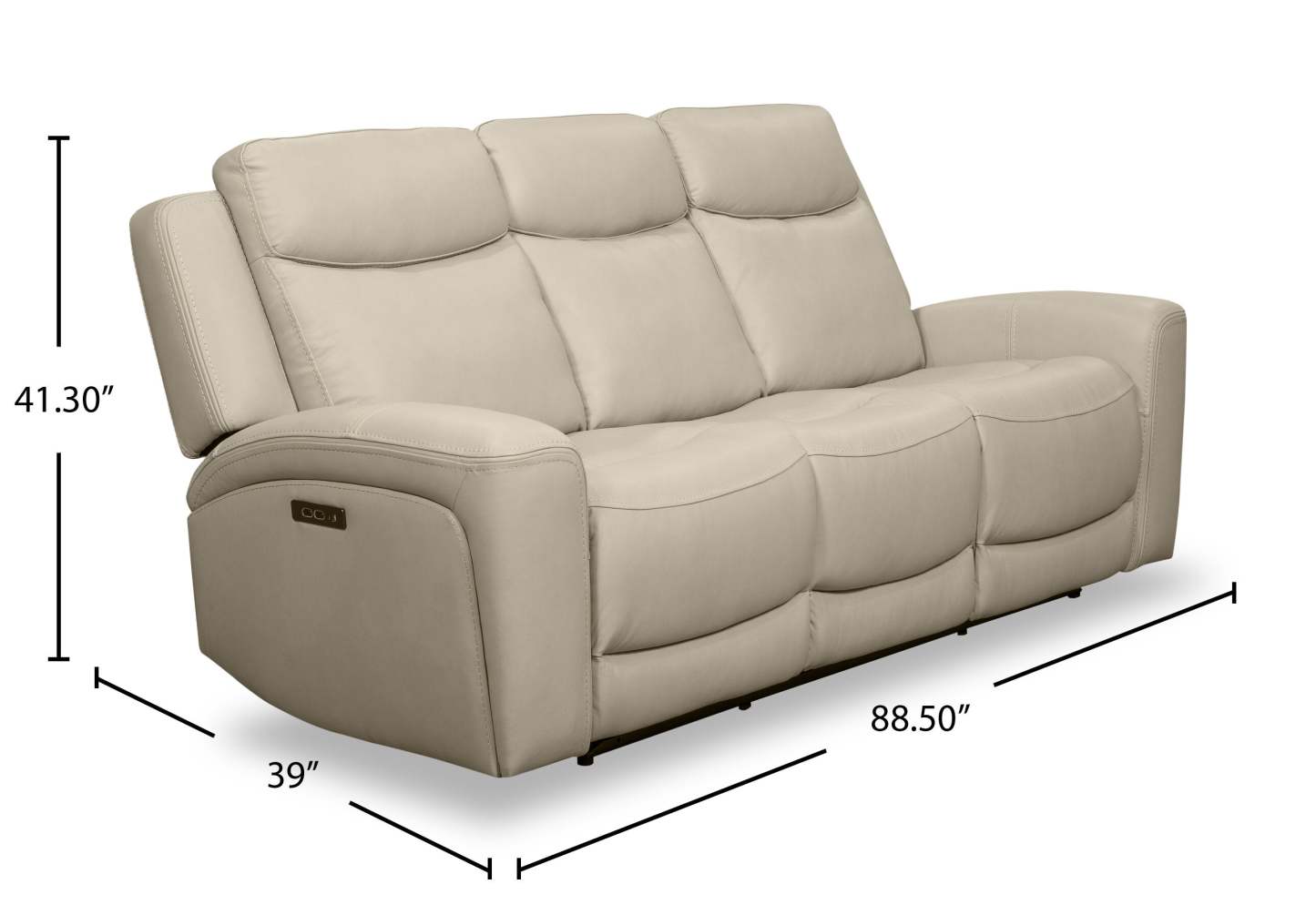Sofa à inclinaison électrique Prescott de Scott Living de 88,5 po en cuir véritable avec appuie-têtes électriques - gris platine