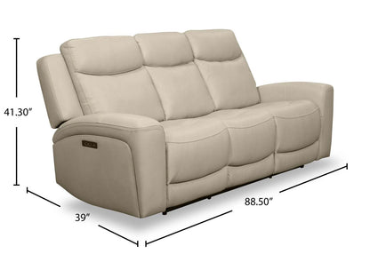 Sofa à inclinaison électrique Prescott de Scott Living de 88,5 po en cuir véritable avec appuie-têtes électriques - gris platine
