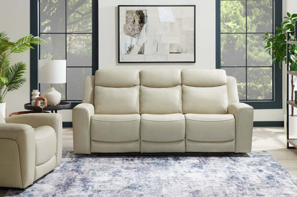 Sofa à inclinaison électrique Prescott de Scott Living de 88,5 po en cuir véritable avec appuie-têtes électriques - gris platine