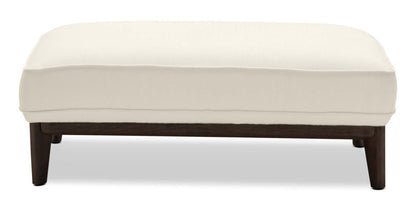 Cindy Crawford Home Pouf Gena 45 en tissu d'apparence lin avec base et pieds en bois - Coton blanc | Pouf Gena de Cindy Crawford Home de 45 po en tissu d'apparence lin avec base et pattes en bois - coton blanc