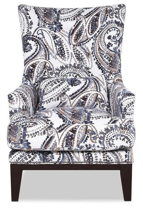 Fauteuil d’appoint Haden de 30 po en tissu avec dossier à oreilles, coussin lombaire, base en bois et bordure de clous décoratifs - cachemire multicolore