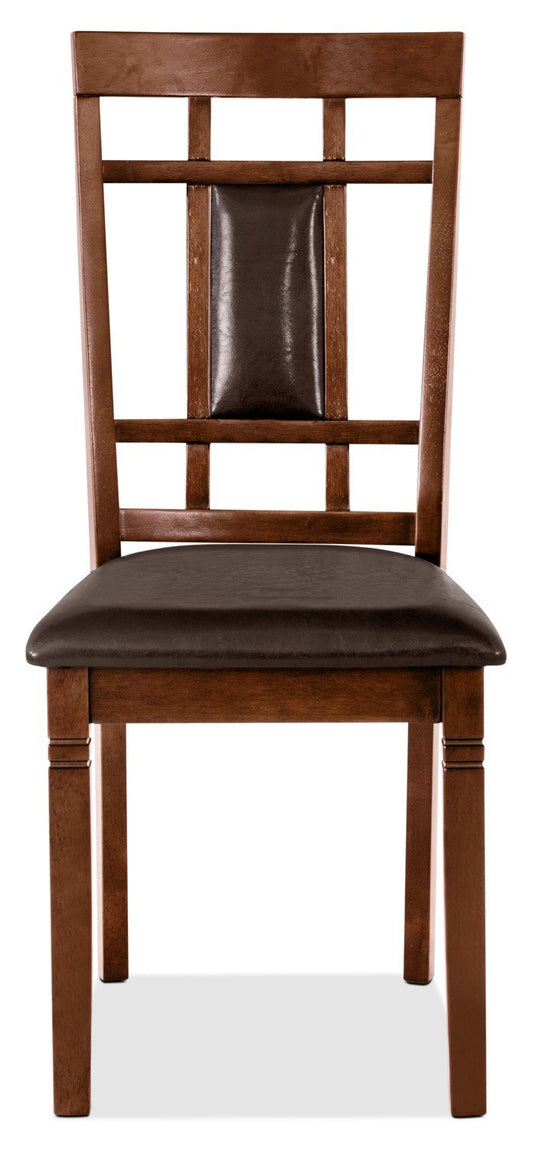 Chaise de salle à manger Aran en tissu de cuir végétalien avec dossier à lattes - brune