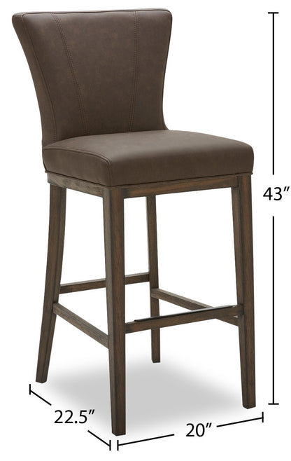 Quinn Barstool with Vegan Leather Fabric - Brown | Tabouret bar Quinn en tissu de cuir végétalien - brun