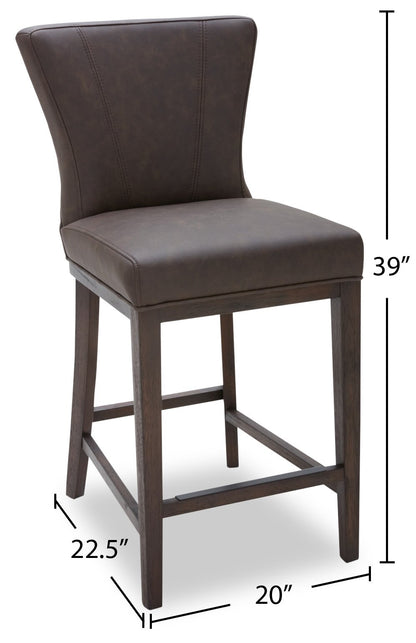 Tabouret à hauteur de comptoir Quinn avec tissu en cuir végétalien - Marron | Tabouret Quinn de hauteur comptoir en tissu de cuir végétalien - brun